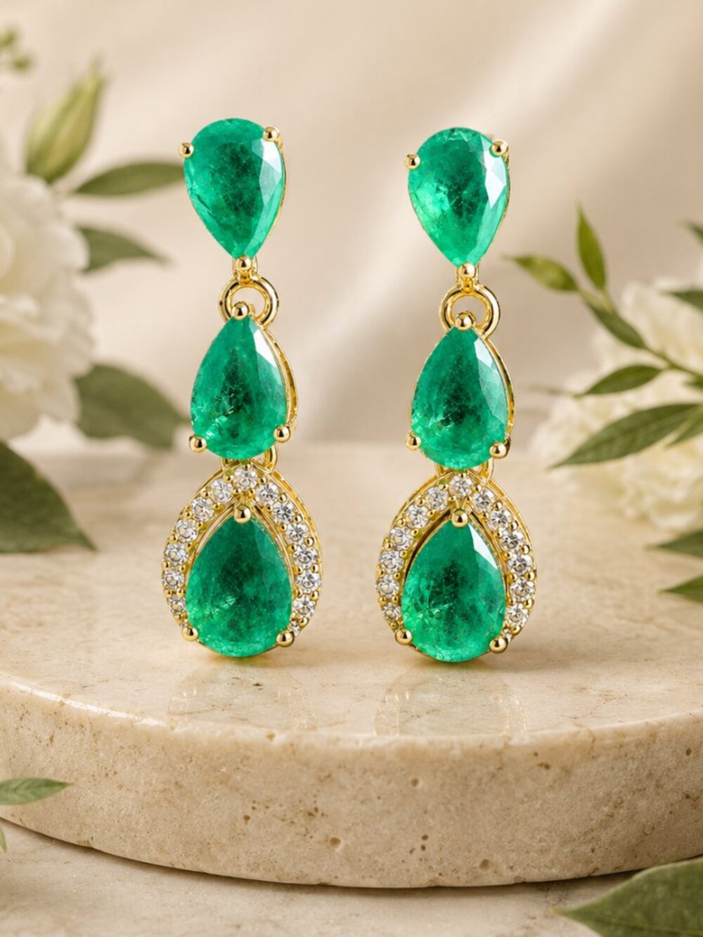Emerald Cascade Diamond Drop Earrings